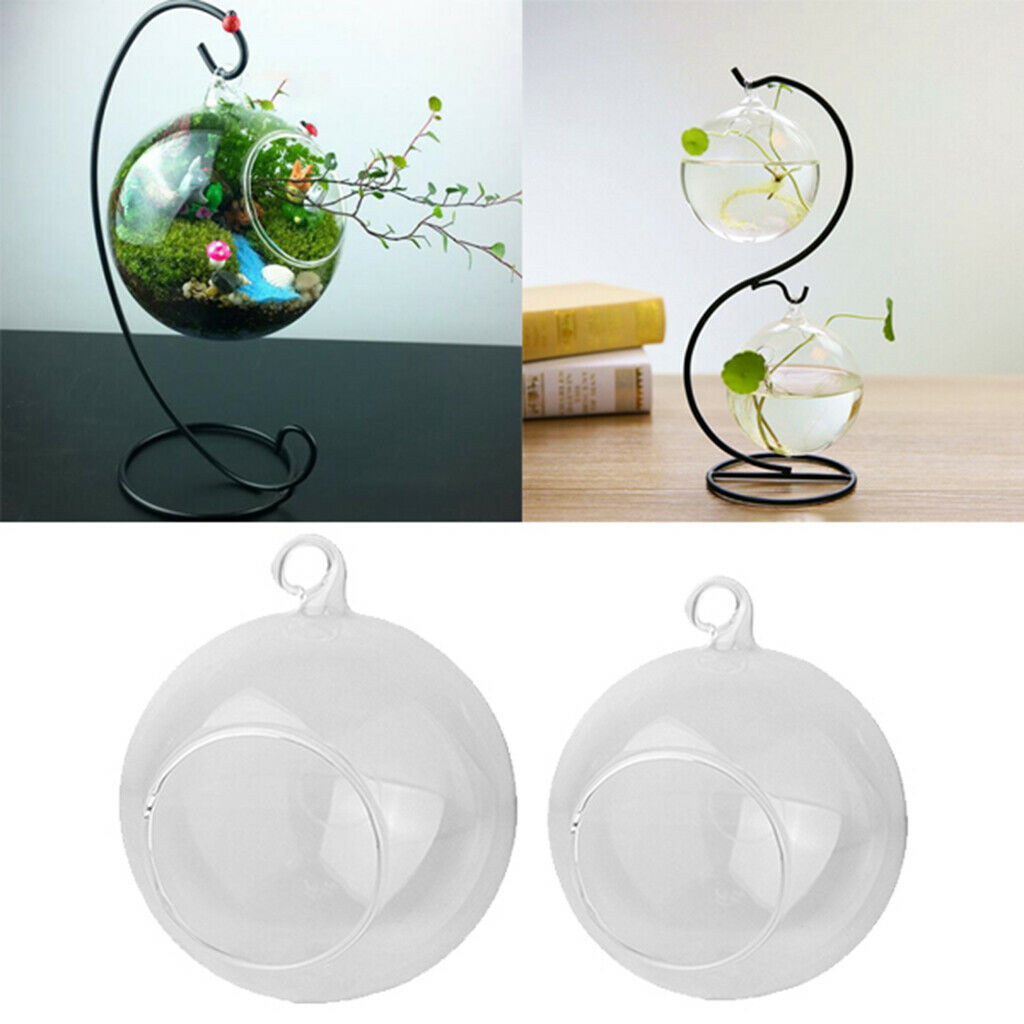 2pcs Hanging Glass Ball Tealight Candle Holder Flower Pot Vase Round Bottom