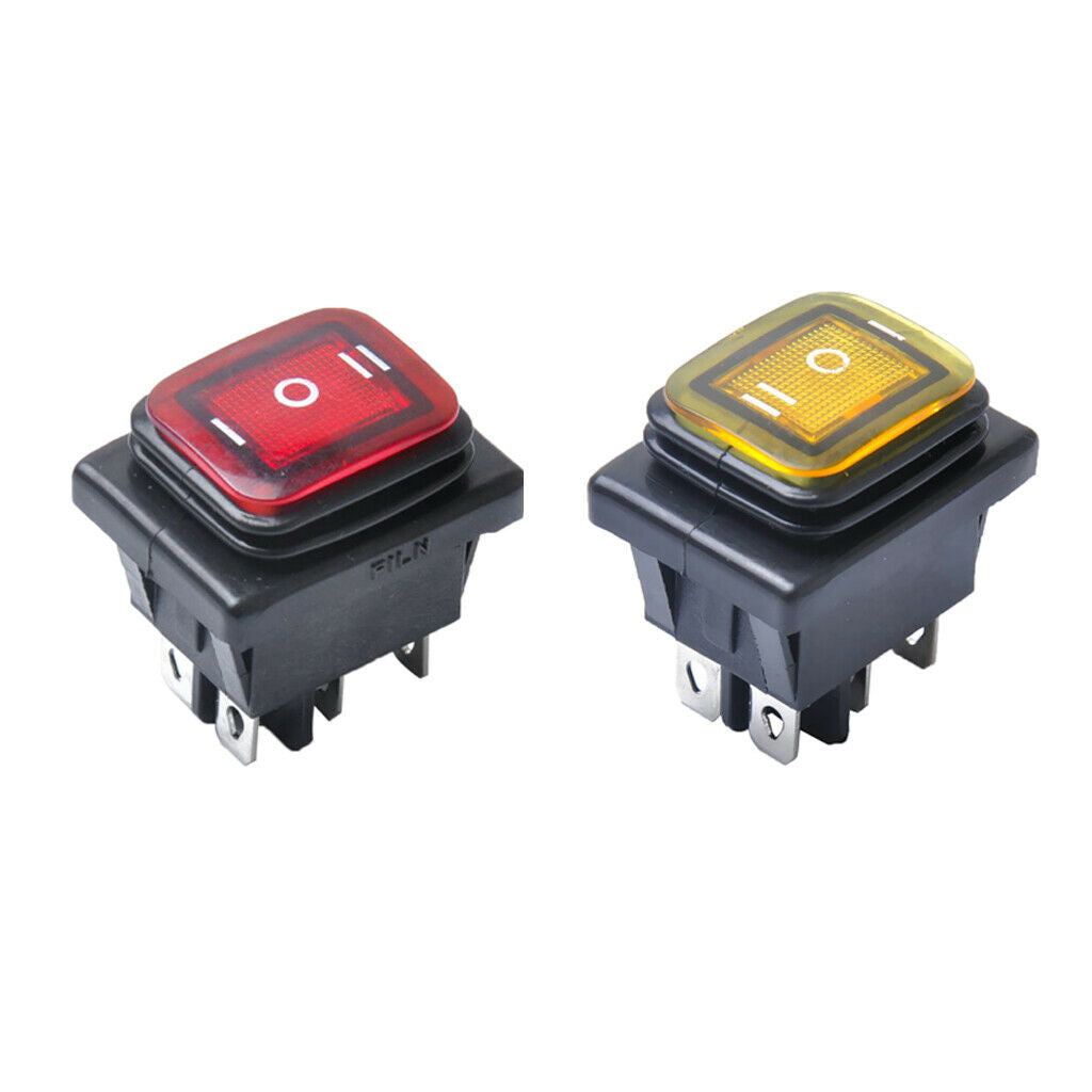 2 Pieces Red Yellow 6 Pin On-Off-On Car Boat Lighted Rocker Toggle Switch