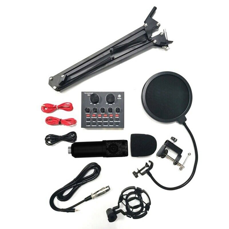 BM800 Condenser Microphone V8 Sound Card Mixer Live Broadcast Recording Set T1H7