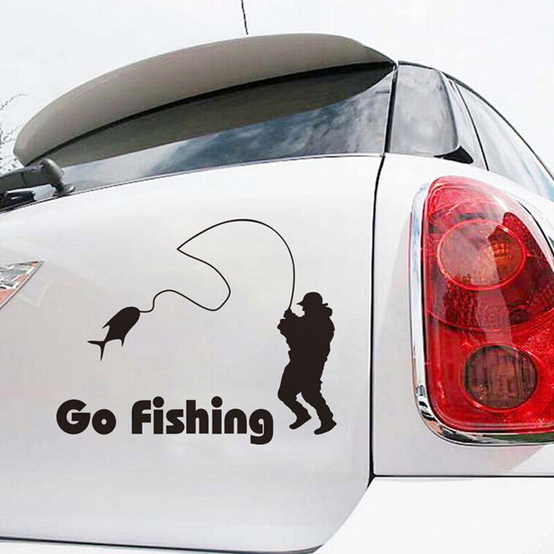 Interesting 1 Pcs Car Stickers Funny Go Fishing Black Decals 5.51"*4.33".l8