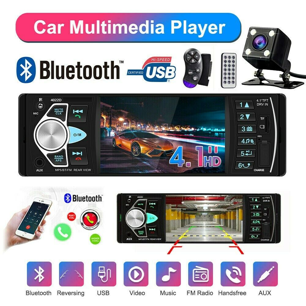 4.1 Inches Car Radio Stereo 1DIN Bluetooth FMB AUX Audio MP5 Player + Camera