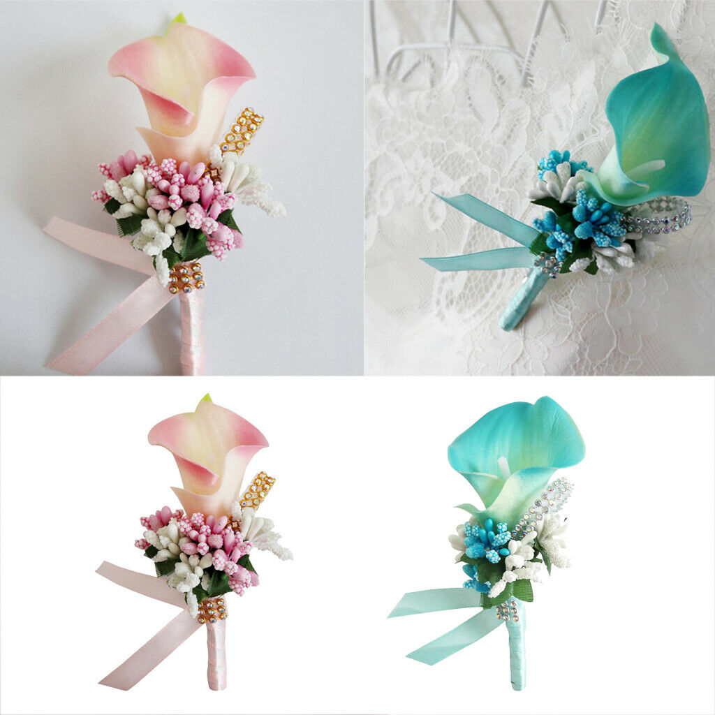 Pack of 2 Boutonniere with Pin for Groom Groomsman Best Man Woman Wedding
