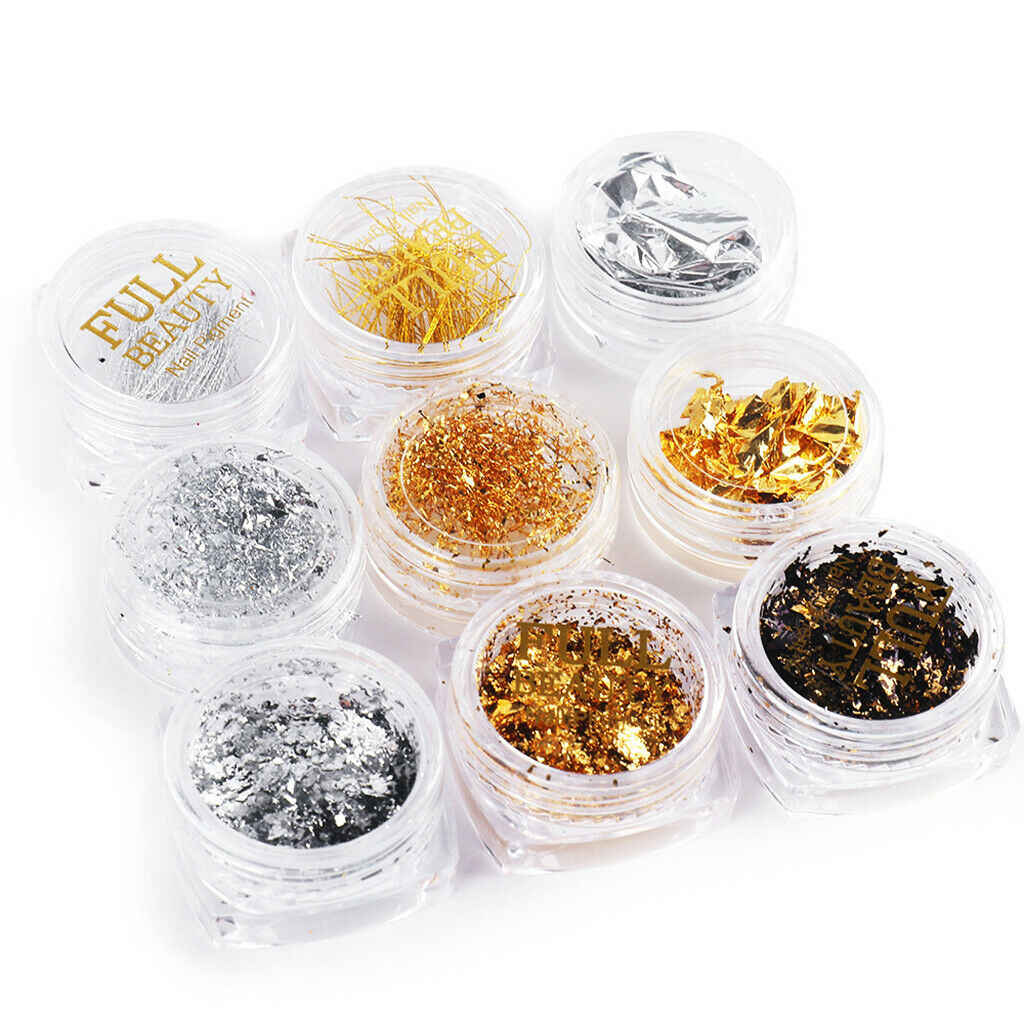 9 Boxes Nail Chips Foil Flakes Fragments Manicure Nails Glitter Supplies