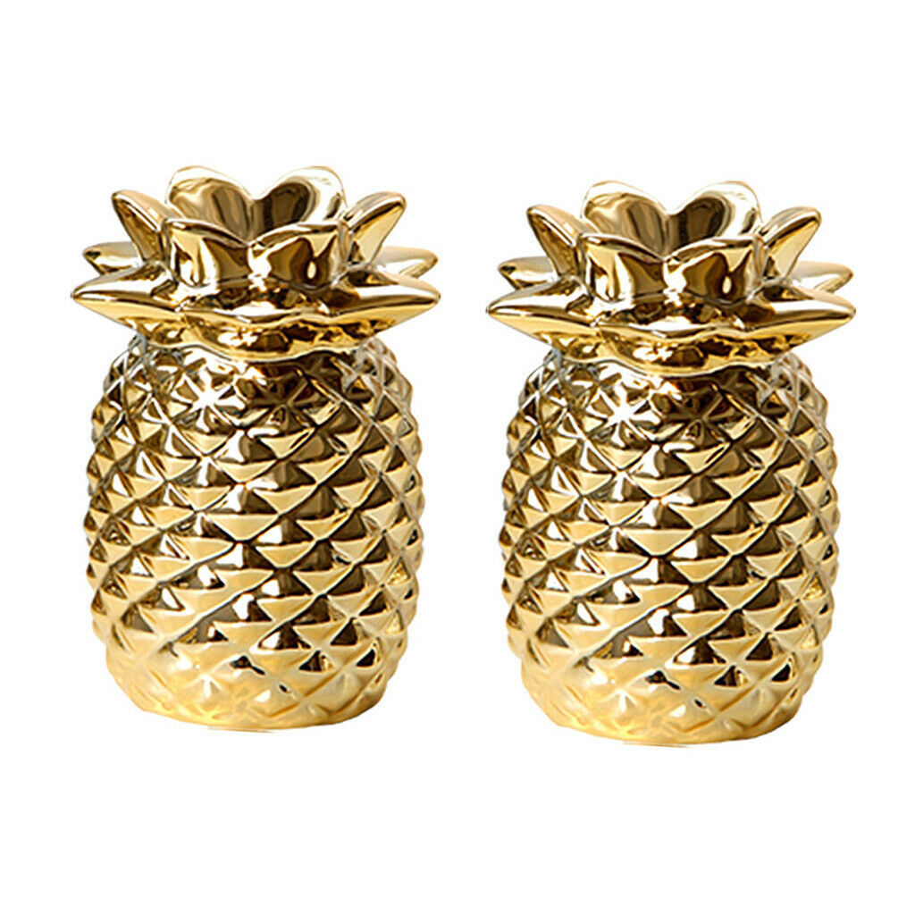 Set of 2, Golden Pineapple Shape Statue Desktop Display Bedroom Home Decor