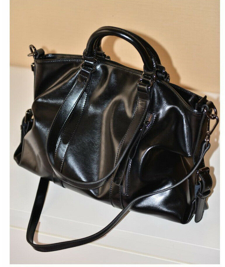 Women's Large Tote Shoulder Handbag Soft Leather Satchel Bag Hobo Purse Black