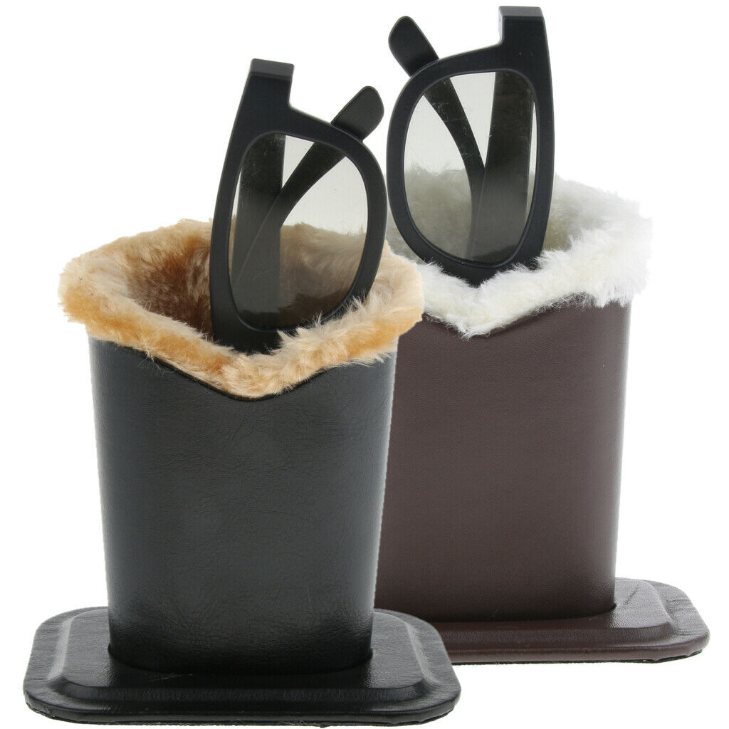 2 Pieces Anti-Scratch PU Upright Desktop Storage Case Plush Lining Eyeglass