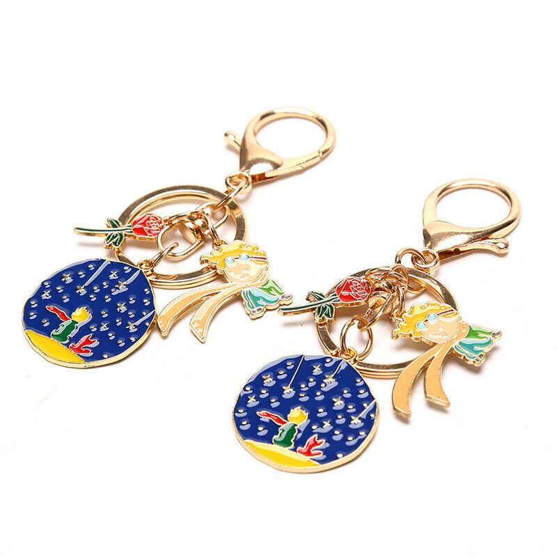 Fashion Metal Rose Keychains Starry Little Prince Keyring Creative Boy Men WBDA