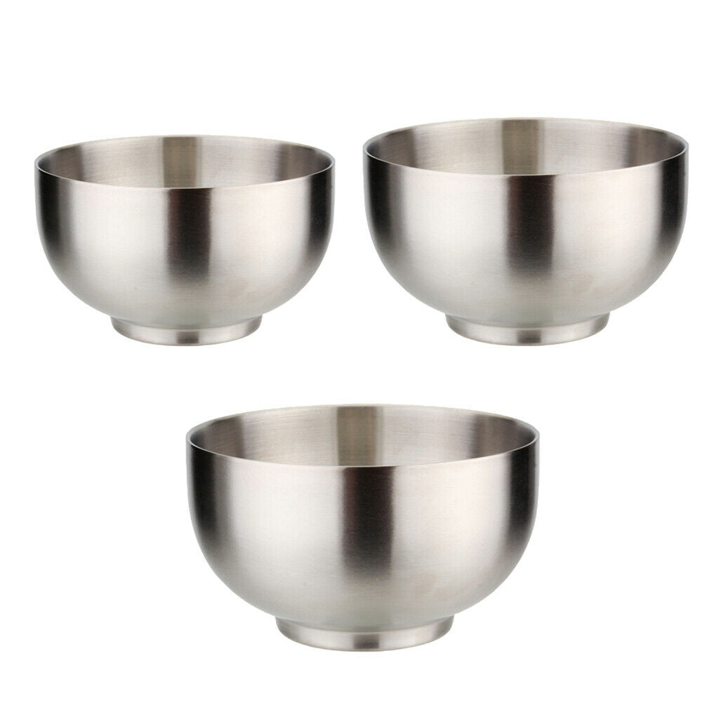 3 Pieces Stainless Steel Bowls Double Wall Rice Salad Serving Bowl for Kids