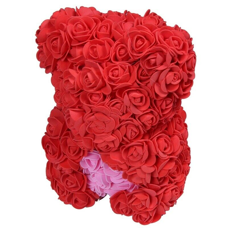 25Cm Teddy Bear With Crown In Gift Box Bear Of Roses Artificial Flower New YeaZ4