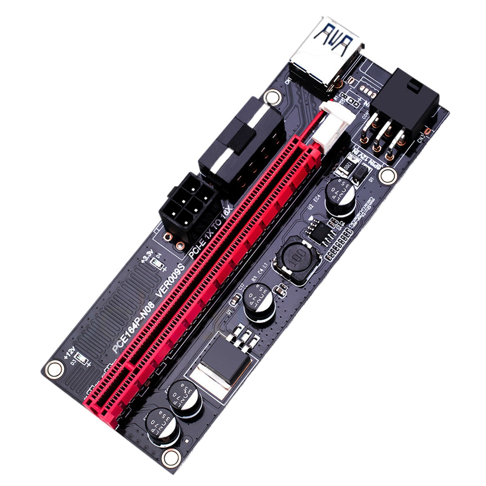 2x PCI-E 1x to 16x Graphic Extension USB3.0 Adapter Card 4 Solid Capacitors