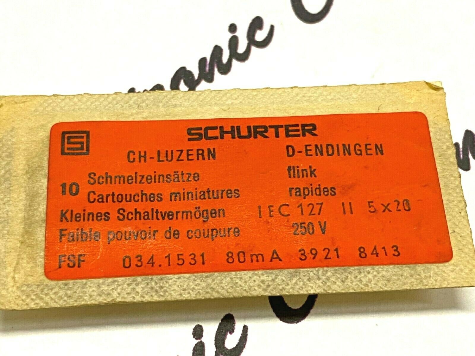 5pcs - SCHURTER FSF 034.1531 80mA 250V 5x20mm Fuse