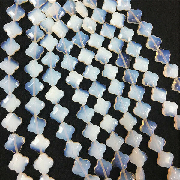 1 Strand/14Pcs 14x14x6mm White Opal Faceted Clovers DIY Spacer Loose Beads HH582
