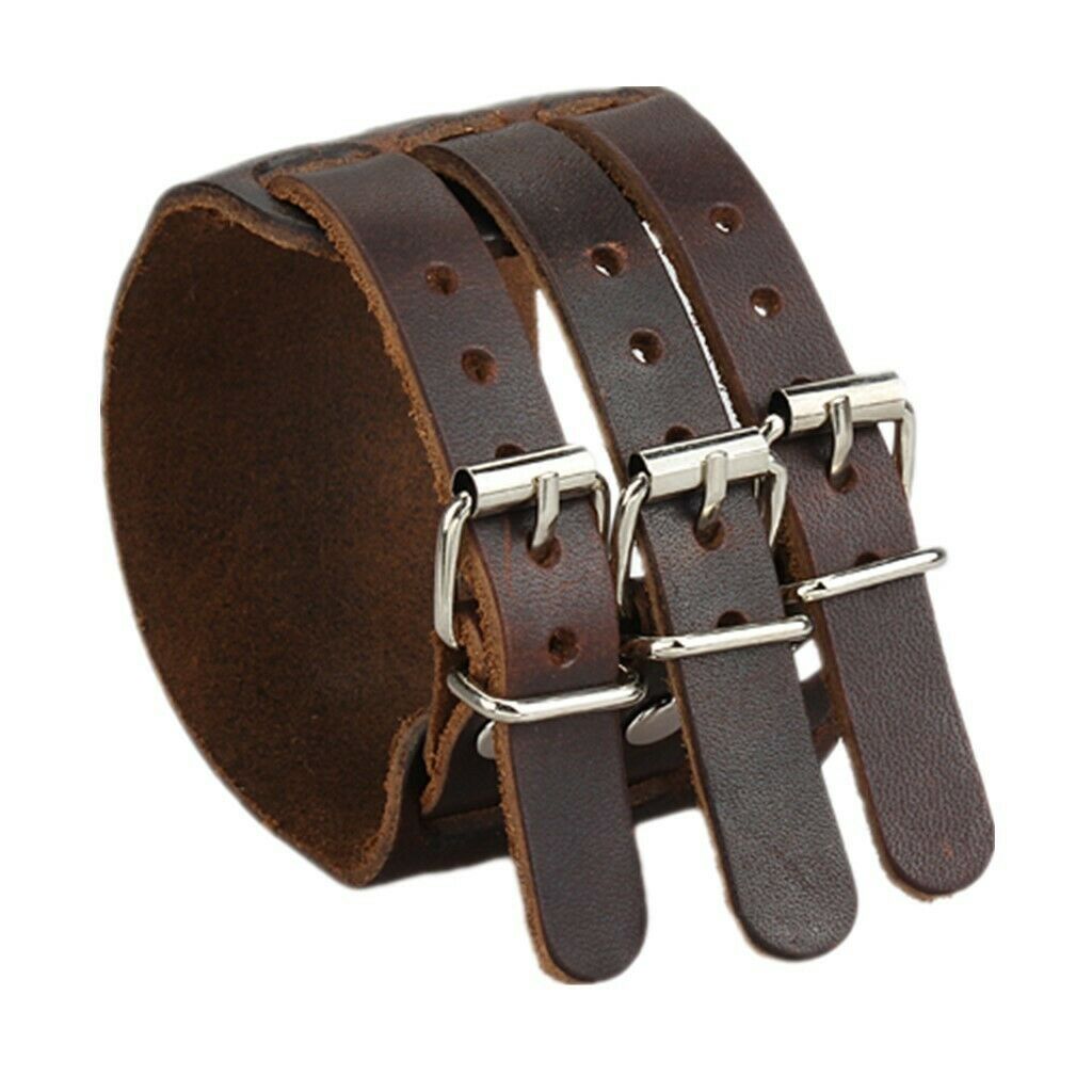 Adjustable Cool Men's Three Buckles PU Leather & Alloy Wrist Bracelet Brown