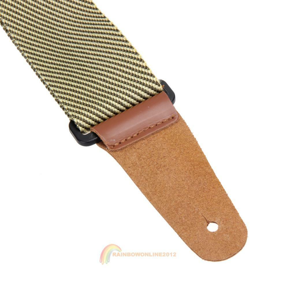 Adjustable Polyester Strap Leather End Acoustic Tweed Electric Bass Guitar Belt