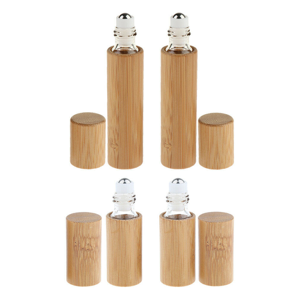 4Pcs Handmade Natural Bamboo Perfume Essential Oil Roller Bottles Container