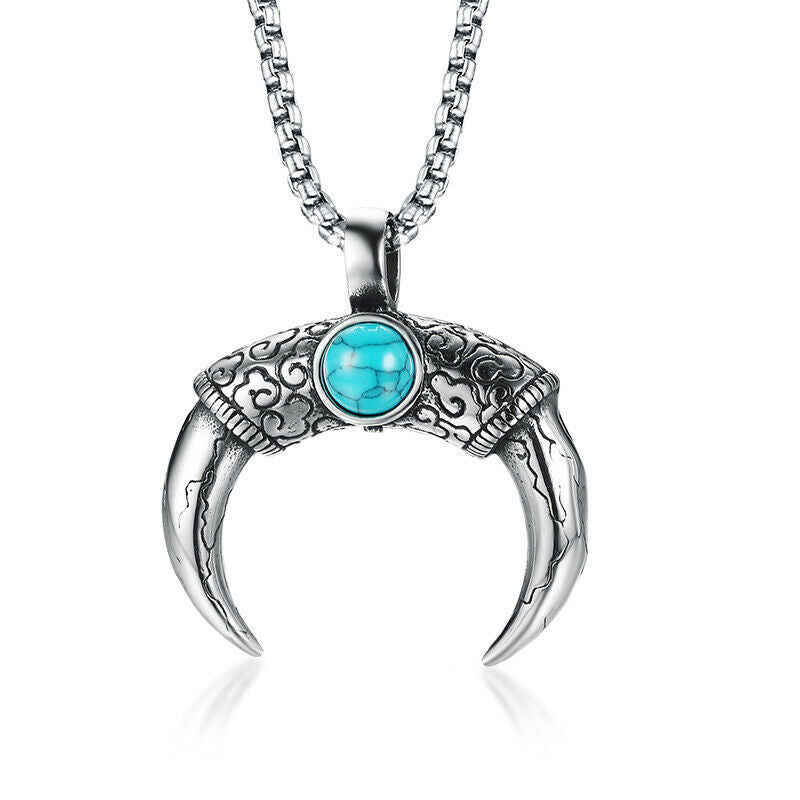 Punk Men's Costume Jewelry Set of Necklace And Long Horn Pendant