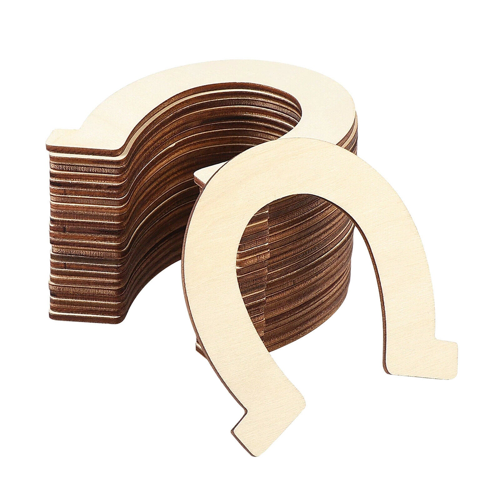 24pcs Unpainted Wooden Slices Cut Horseshoe Cutouts Pieces Rustic Decoration