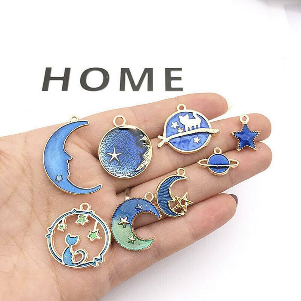 8PCS Moon/Star/Planet Enamel Charm Pendant For DIY Earrings/Bracelet Craft New