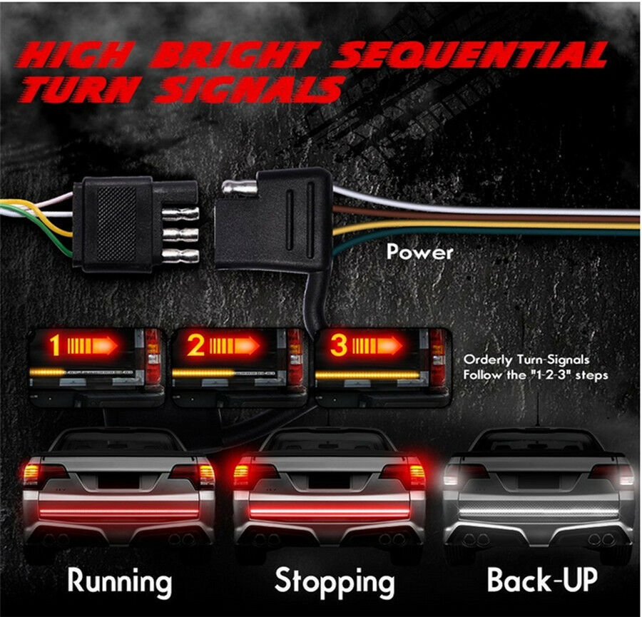 60" Triple Row 3 Colors Truck Pickup Tailgate Light Bar 5 Functions Waterproof