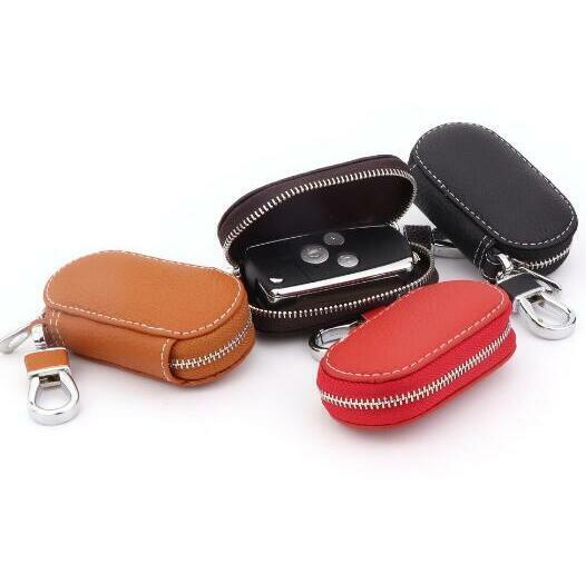1pcs Universal Top Layer Leather Car Smart Remote Key Holder Bag Fob Case Brown