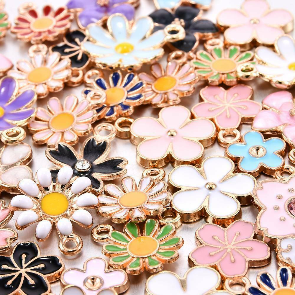 Lots 40Pcs Enamel Alloy Daisy Flower Charms Pendant Jewelry Findings DIY Crafts