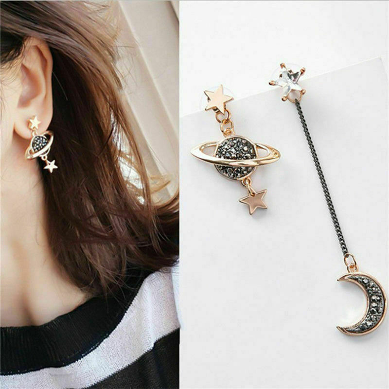 Women Korean Style Moon Star Planet Drop Dangle Earrings Asymmetric Jewelry Gift