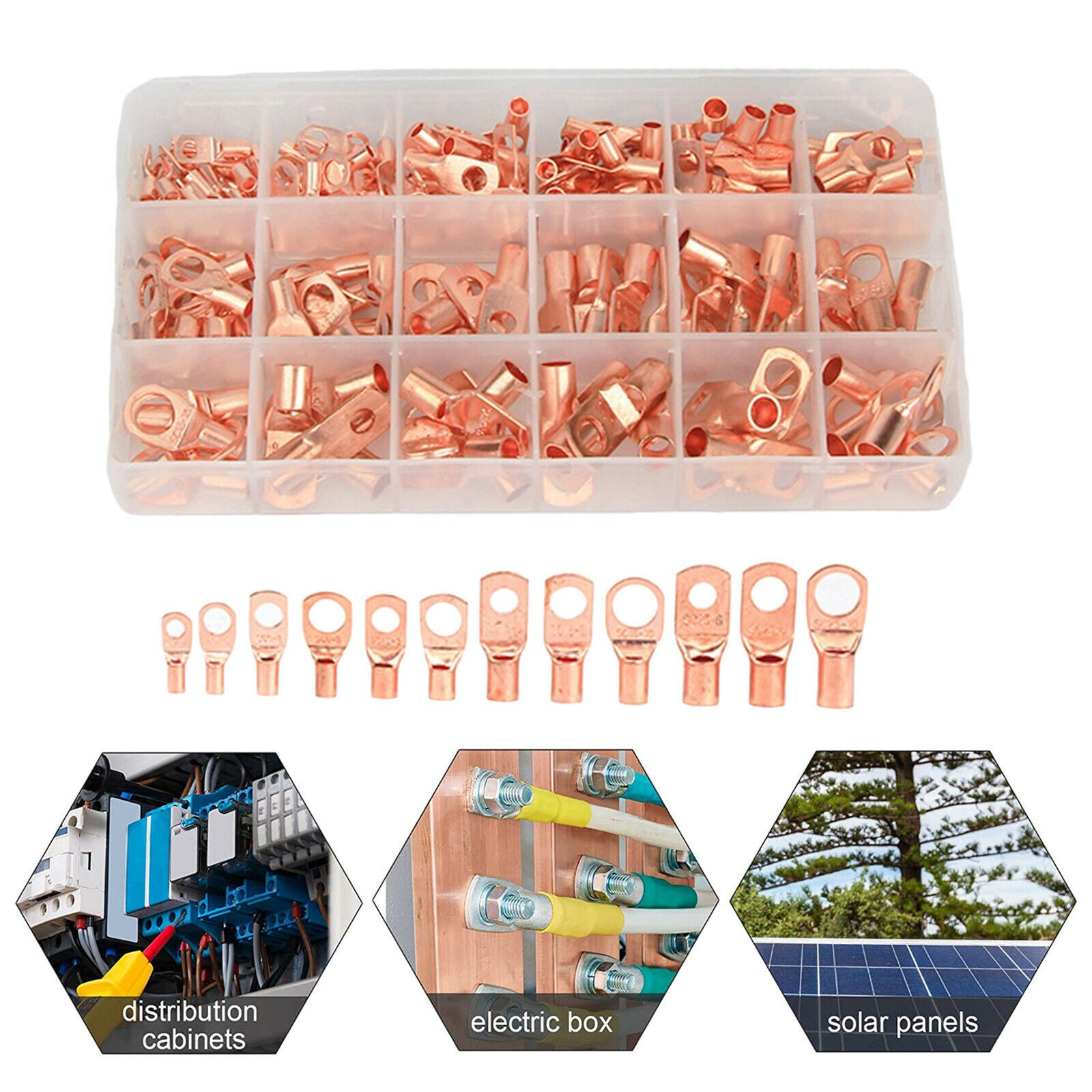 170x Copper Battery Cable Ends for Automotive Supplies AWG6 AWG8 AWG10 AWG12