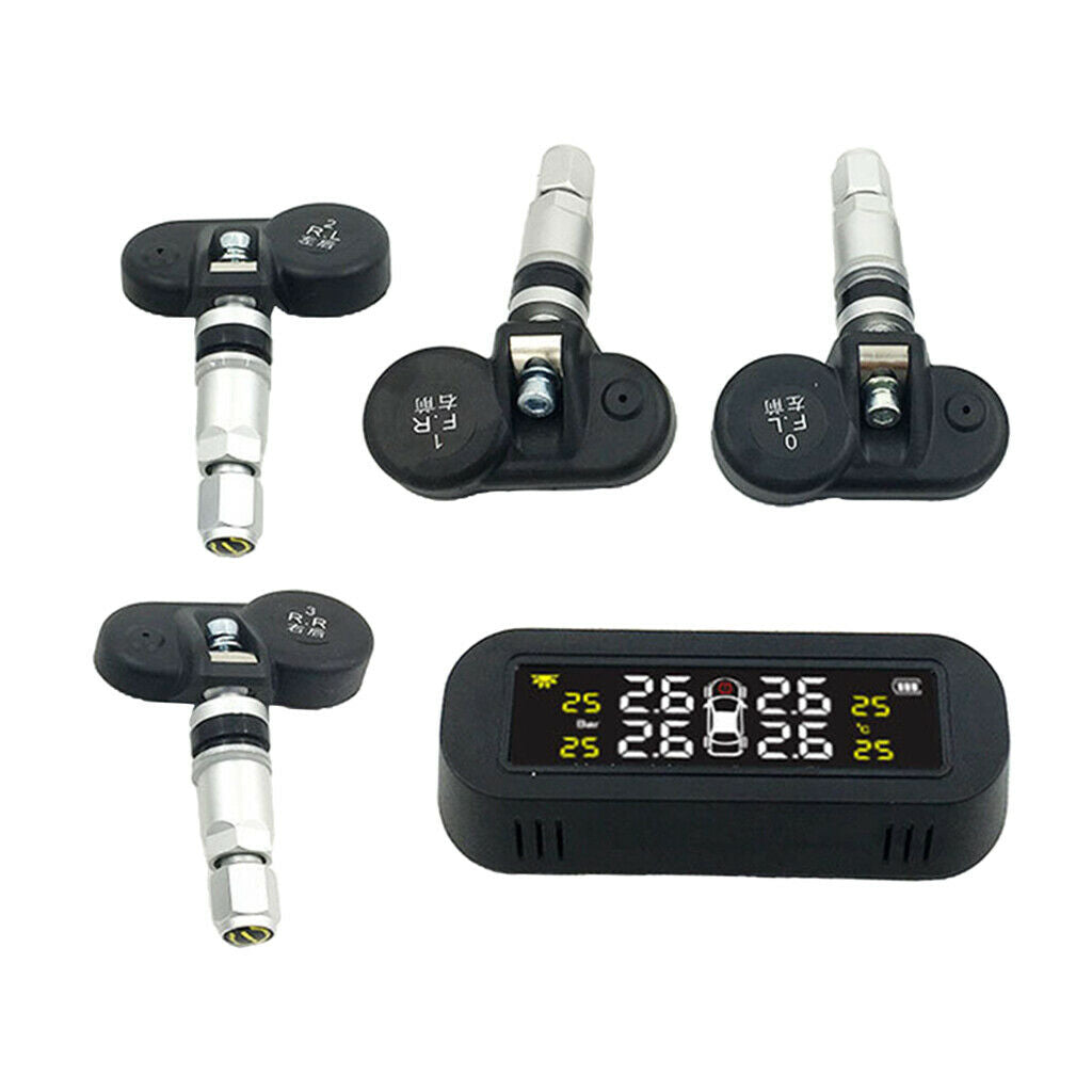4 Solar Sensors Wireless TPMS Car Tire Tyre Pressure Monitoring System Detection