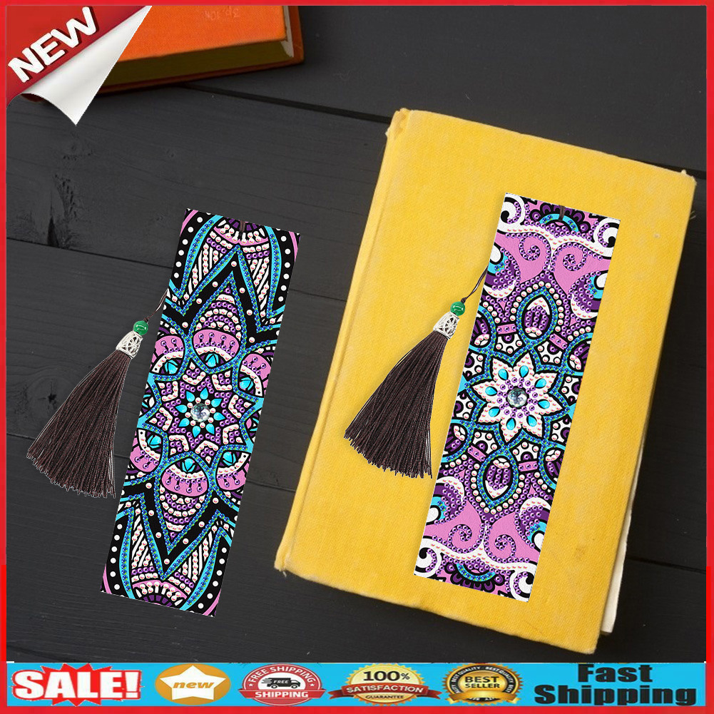 2pcs 5D Mosaic Bookmark Tassel Diamond Painting Cross Stitch Page-marker @