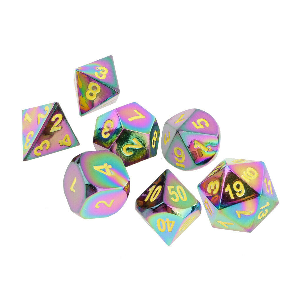 Set of 7 Rainbow Zinc Alloy Multi-sided Dice for Card Board Party Game #3