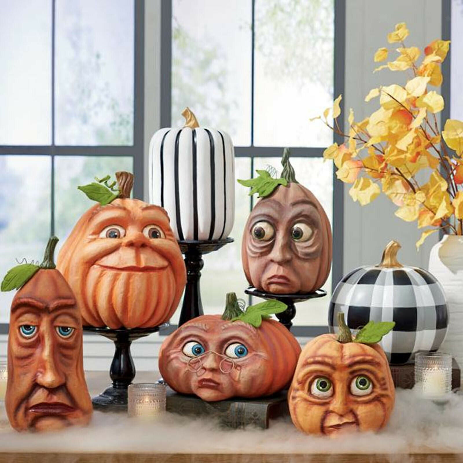Halloween Expressive Big Eye Pumpkin Man Statue Ornament Home Garden Decor F