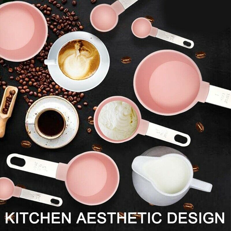 Measu Cups and Measu Spoons Set of 8Pcs, Stainless Steel Handle,Kitchen ToolL2Q5