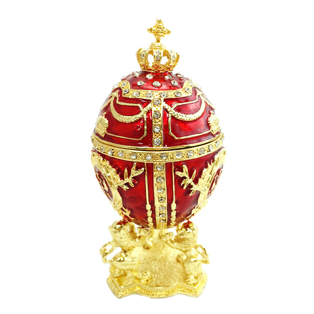Rhinestone Enameled Egg Shape Jewelry Box Trinket Holder Earrings Container