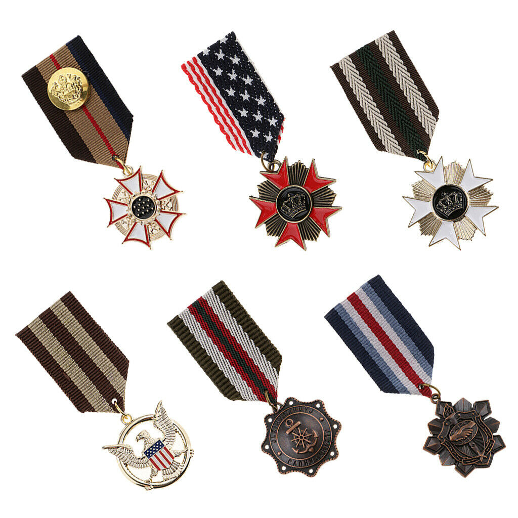 6 Pieces Geometric Medal Pendant Badge Fabric Uniform Brooch