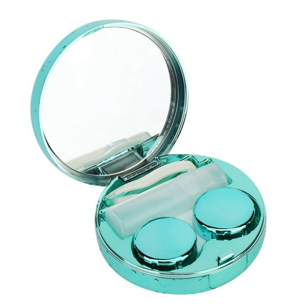 Portable Round Reflective Contact Lenses Storage Box Case Container Holder NEW