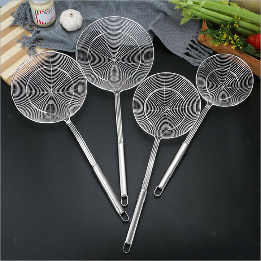 Set of 2 Stainless Steel Skimmer Ladle Colander Pasta with Long Handle
