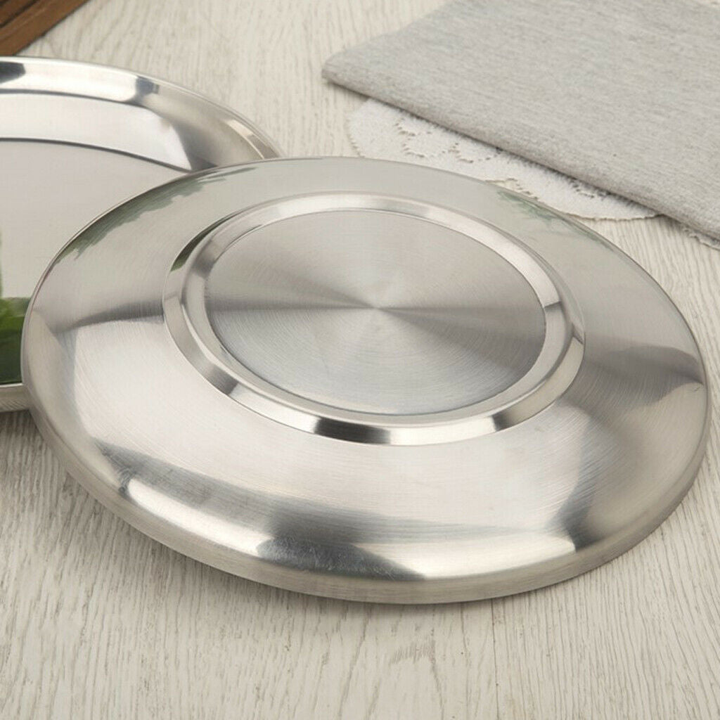 3X Stainless Steel Flat Dish Serving Plate Thick Vegetable Platter Dish 23cm