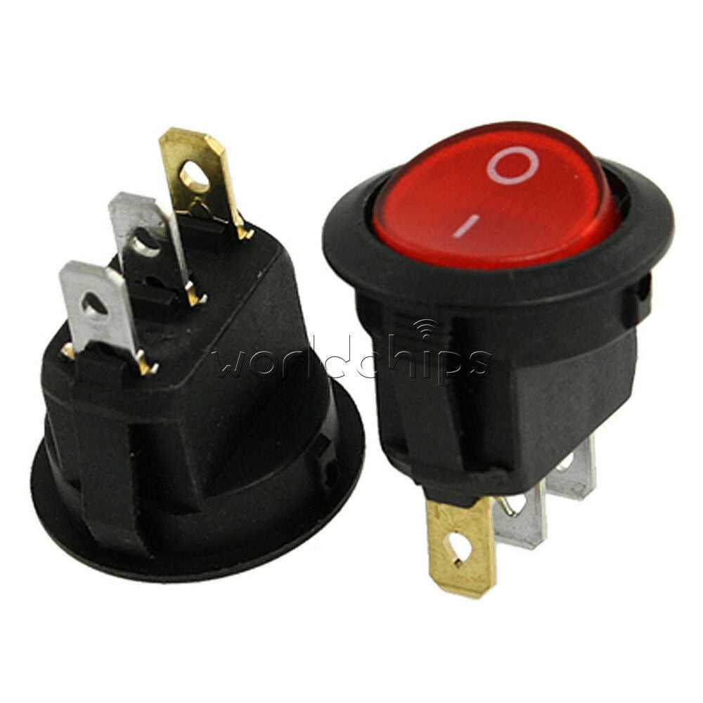 20Pcs Mini Round Red 3 Pin SPDT ON-OFF Rocker Switch Snap-in 6A/250V 10A/125V