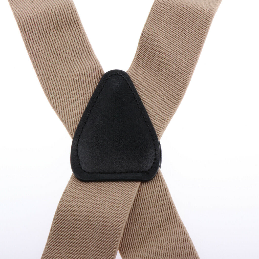 Men Adjustable Elastic Y Back Style with Strong Clips Pants Suspender Khaki