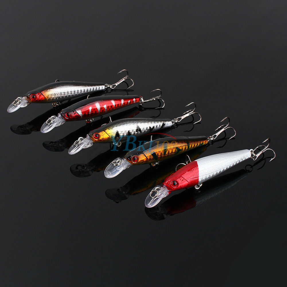 Lot 5pcs Fishing Lures Diving Crankbait Minnow Bait Crank Baits Hook Tackle 9cm