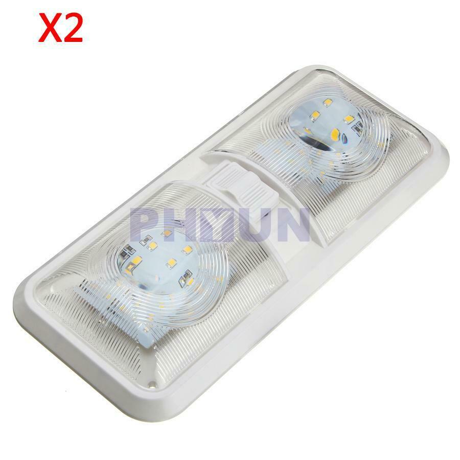 Pair SMD2835 48LEDS Fixture Ceiling Lamp Double Dome Light For RV Camper Trailer