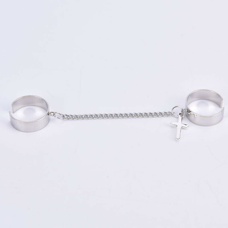 Hip Hop Stainless Steel Men Two Piece Ring The Cross Chain Ring Titanium S J NC