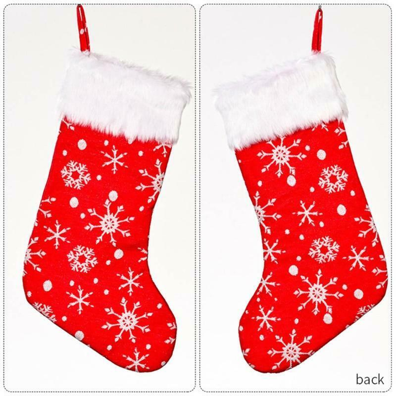 Embroidery Snowflake Christmas Stockings Candy Bag Xmas Plush Wide-Brimmed Red