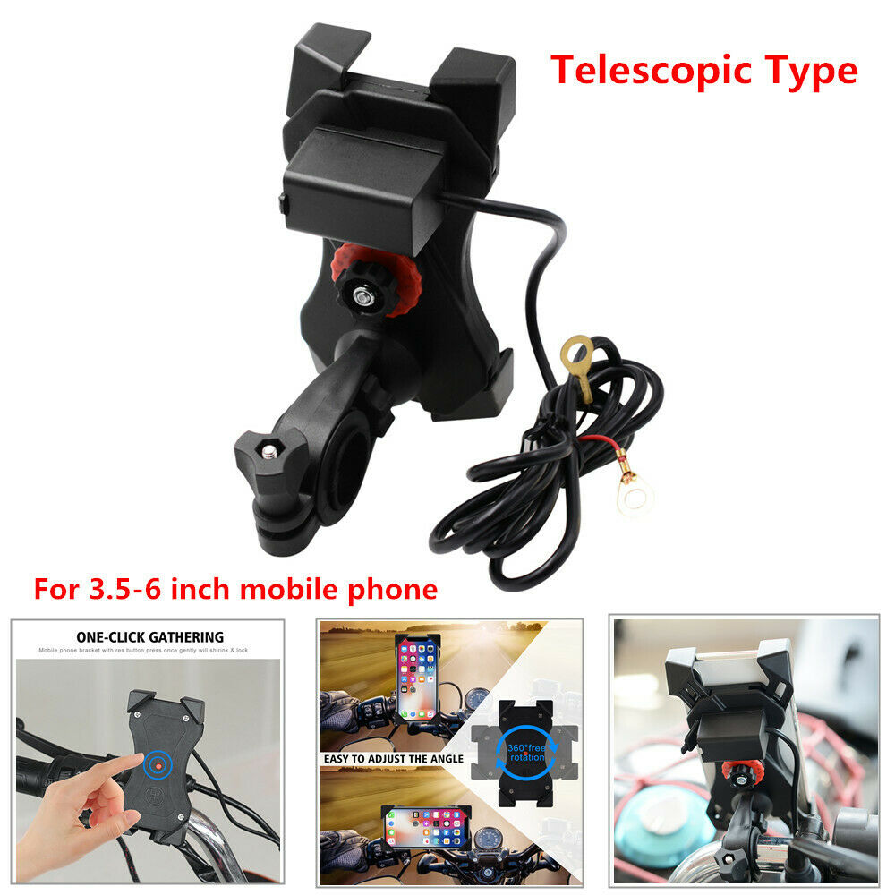1PC One Button Lock Motorcycle Bikes Handlebar Phone Holder USB Charging Bracket