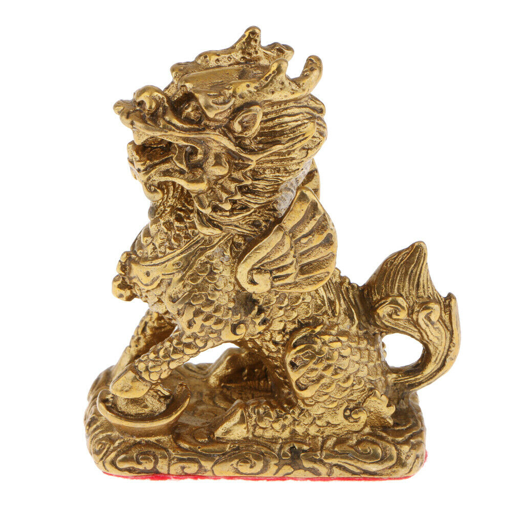 Golden Feng Shui Ornament Chi Lin/Kylin Wealth Prosperity Lucky Statue Handcraft