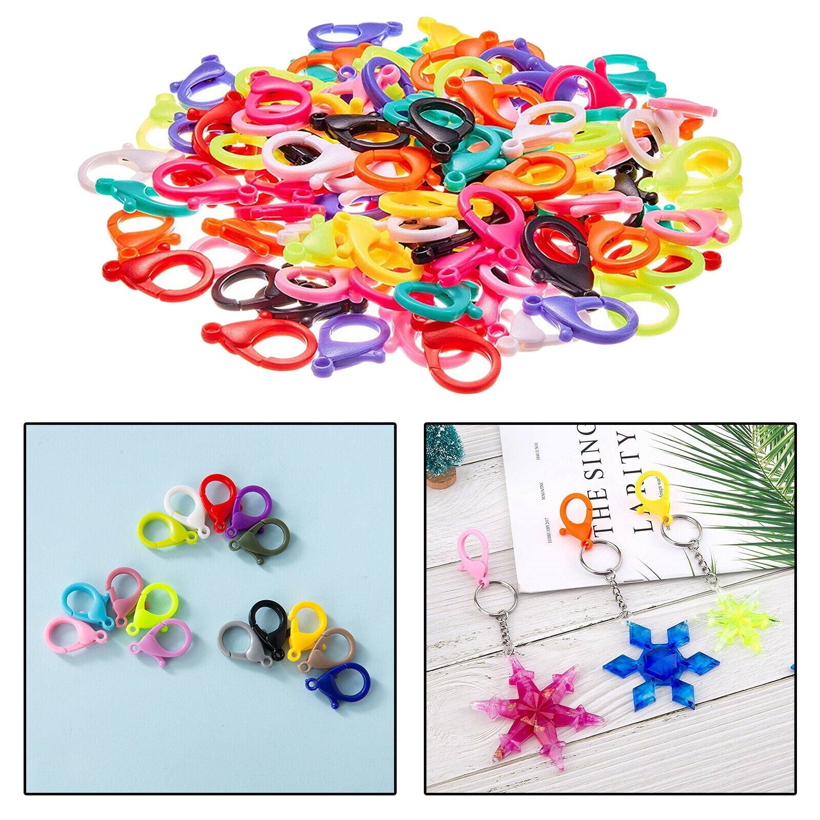 100Pcs Colorful Loster Claw Clasps, Plastic Lobster Clasp Hook Snap Clips for
