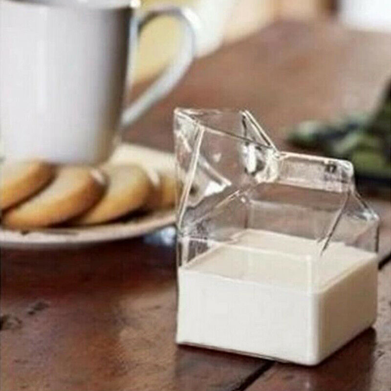 1Pc 300ML Half Pint Milk Carton Style Creative Mini Creamer Jug Glass Milk M TL