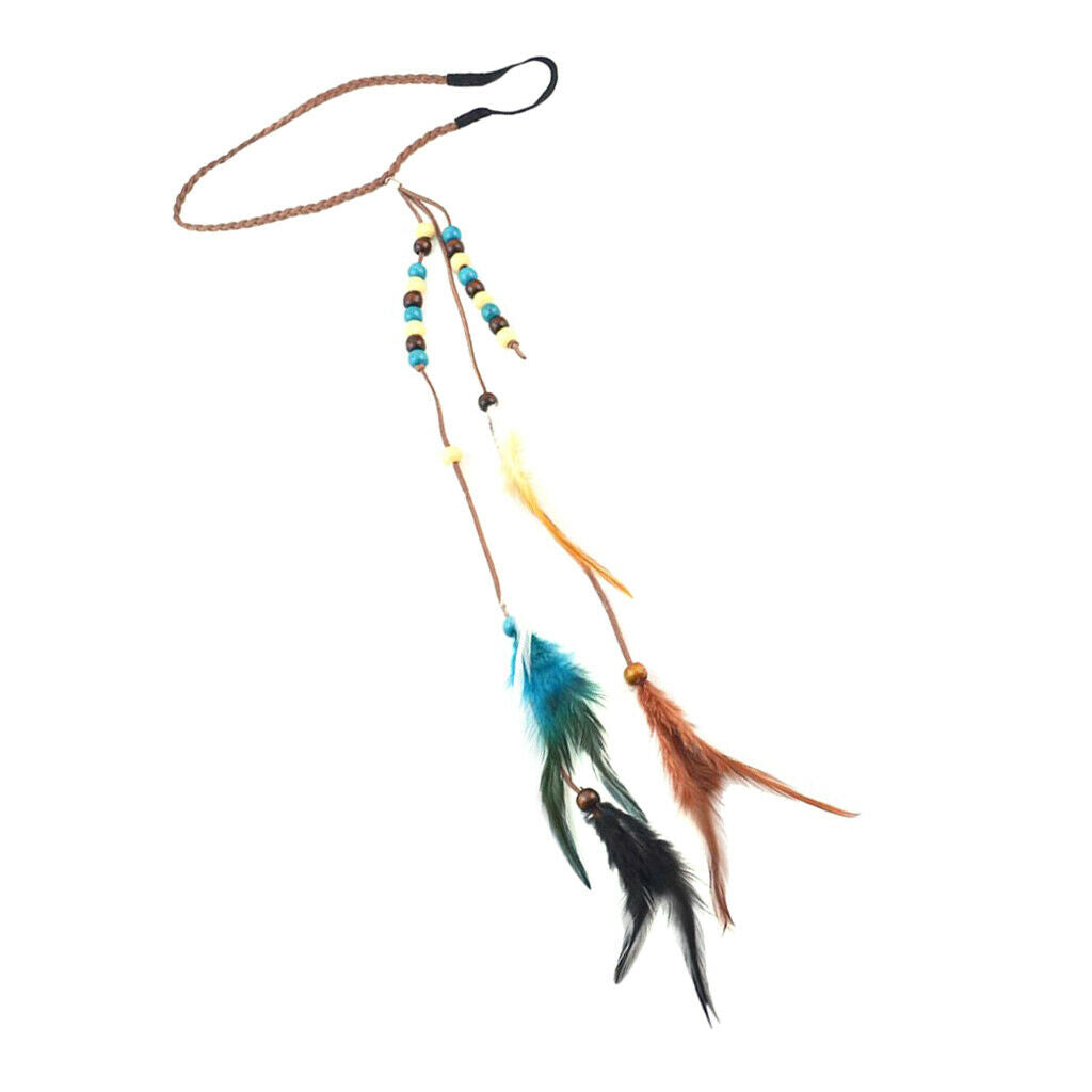 Boho Velvet Feathers Beads Hairband Gypsy Head Rope Hair Festival Jewelry