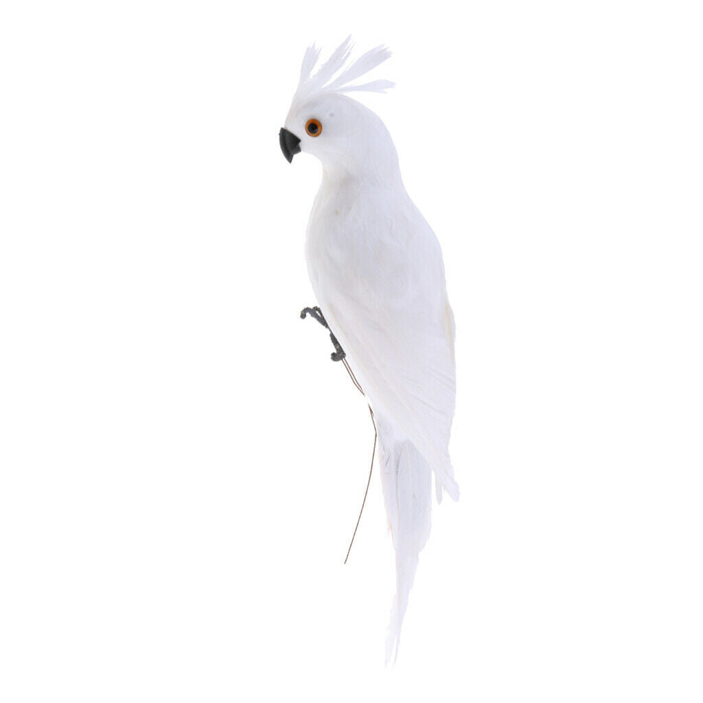 2x Realistic Parrot Artificial Feather Bird Animal Ornament Decor White & Red