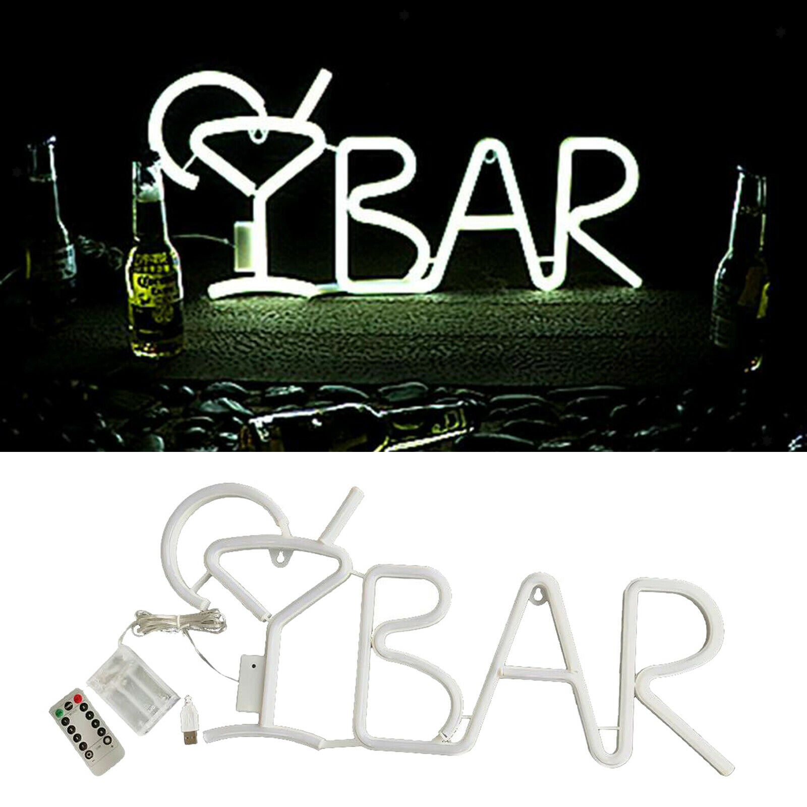 USB/Battery BAR LED Neon Light Signs Wall Lamp Party Home Decor White